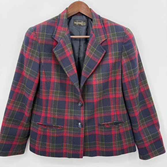Requirements Petite Jackets & Blazers - Vintage Plaid Wool Blazer Indie Academia Heritage Prep Petite M Tailored Jacket